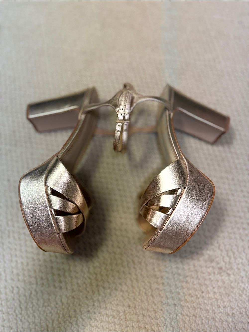 Schutz Keefa Gold Platform Sandals with Ankle Strap - Picture 3 of 5
